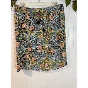 Loft Womens Floral Print Elastic Waist Skirt With Tie Detail M